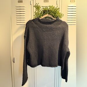 NWT Free People Sz M Opal Roll/Mock Neck Chunky Knit BlackSweater Cropped $98